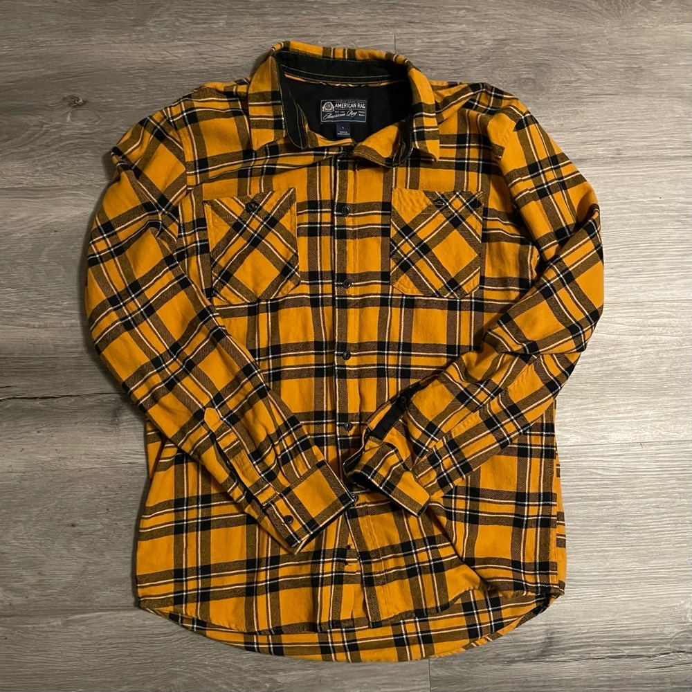 American Rag Men's Large Charlie Plaid Yellow Flannel Button-Up Shirt